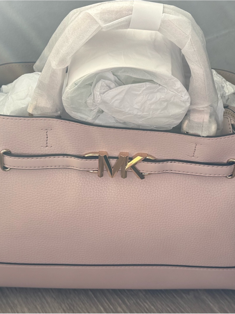 Michael Kors Light Pink Pebbled Leather Satchel with Gold MK Hardware ( Large )